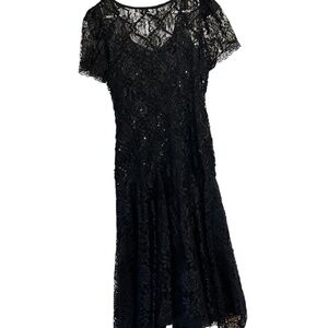 Vtg Prom Bridesmaid’s Lace Black Sequin Dress Shuet Young for HW Collections